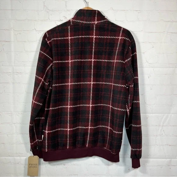 New Frye and Co. Oxblood Plaid 1/4 Zip Sweater Mens Size Medium Maroon Fleece - Picture 12 of 12